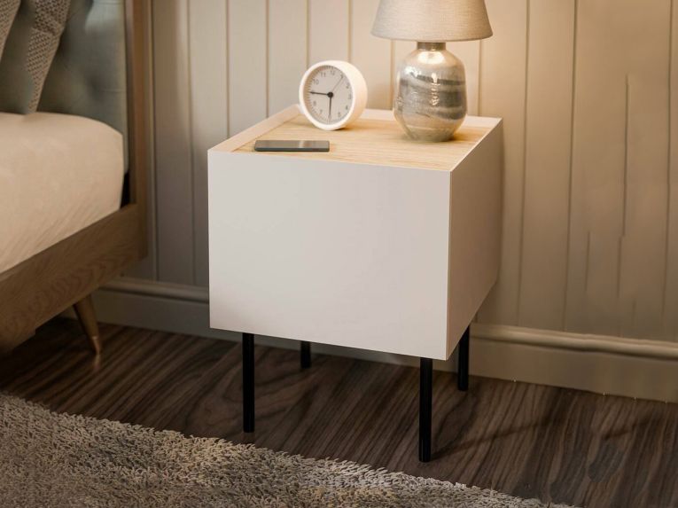 Comodino 1 anta beige e rovere 40x41x60h cm - Set di 2 comodini Preci