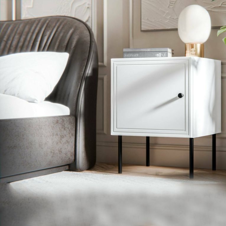 Comodino 1 anta bianco 45x39x59h cm - Set di 2 comodini Crecchio