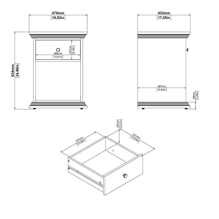 Comodino 1 cassetto bianco 47x43x63h cm - Pascal