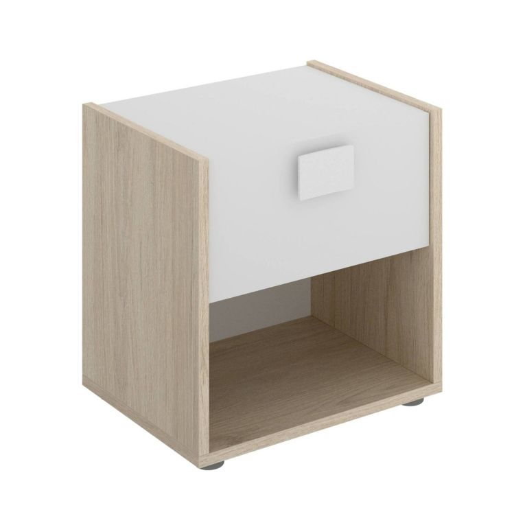 Comodino 1 cassetto bianco e rovere 40x33x42h cm - Artica
