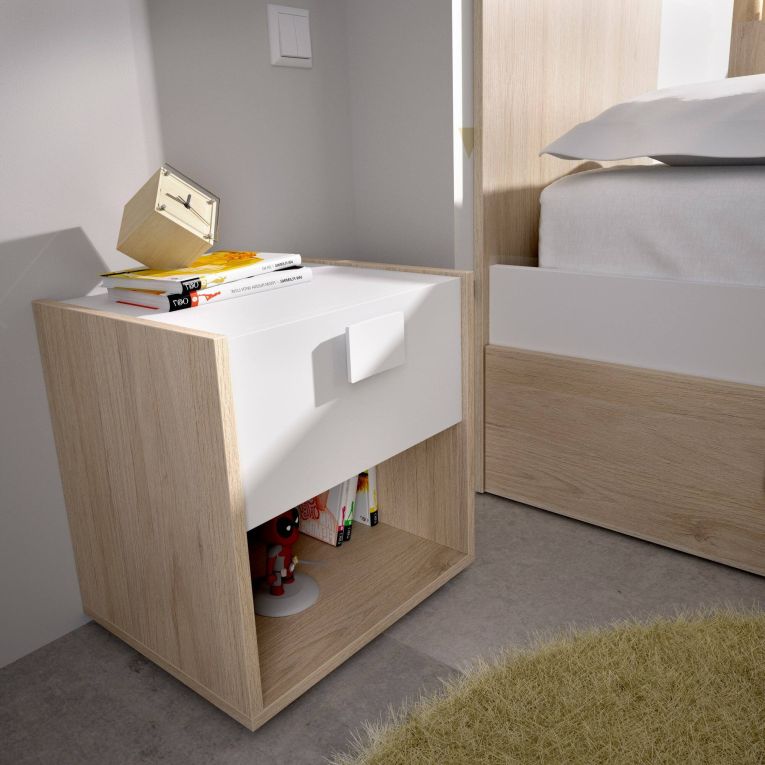Comodino 1 cassetto bianco e rovere 40x33x42h cm - Artica