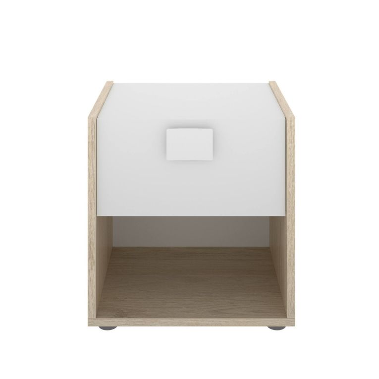 Comodino 1 cassetto bianco e rovere 40x33x42h cm - Artica