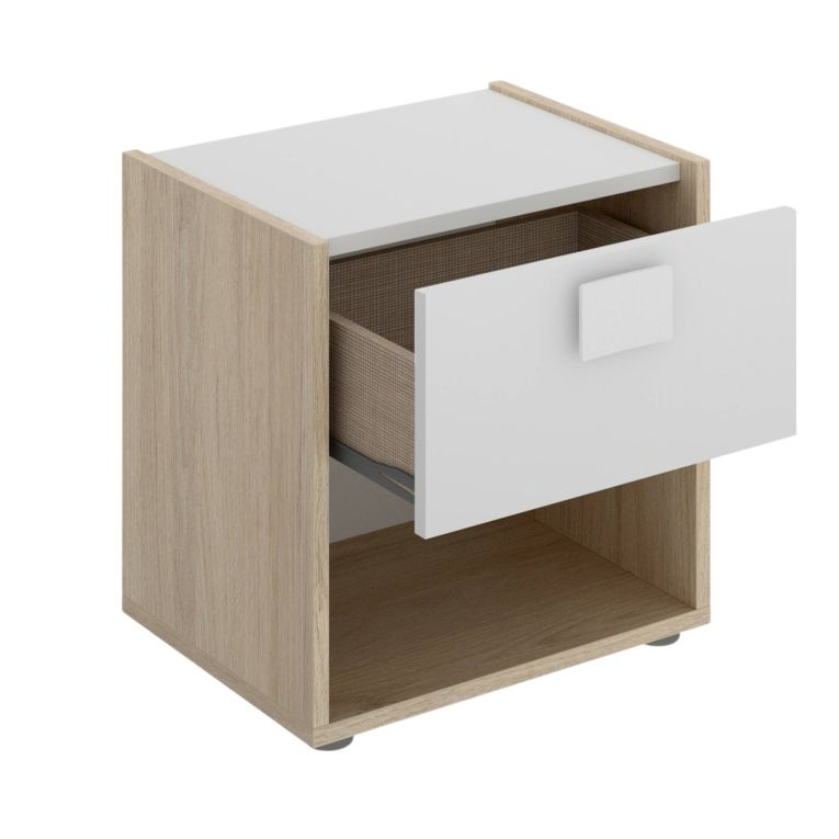 Comodino 1 cassetto bianco e rovere 40x33x42h cm - Artica