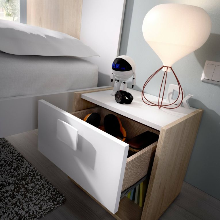 Comodino 1 cassetto bianco e rovere 40x33x42h cm - Artica