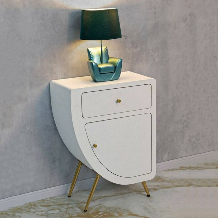 Comodino 1 ripiano bianco e oro 60x32x79h cm - Suze
