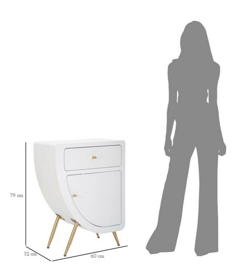 Comodino 1 ripiano bianco e oro 60x32x79h cm - Suze