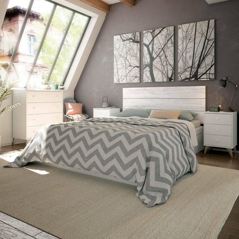 Comodino 1 ripiano bianco e rovere 40x33x56h cm - Attina