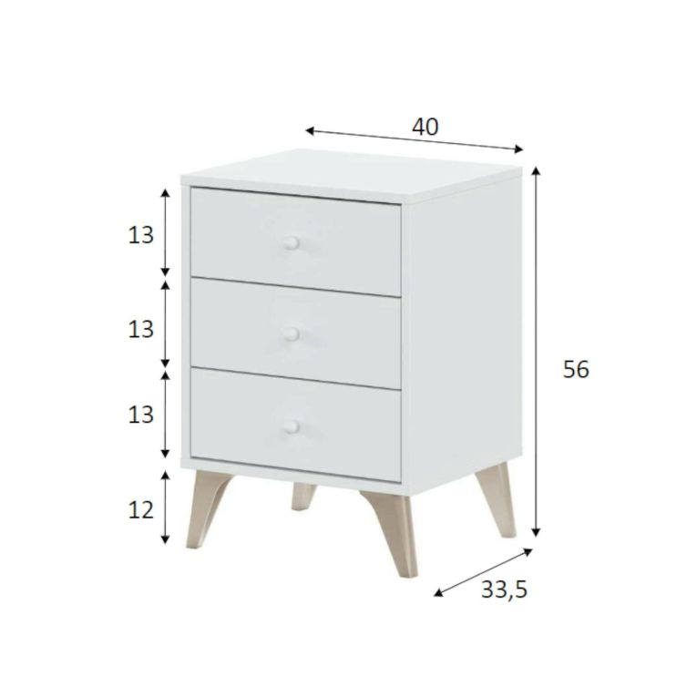 Comodino 1 ripiano bianco e rovere 40x33x56h cm - Attina