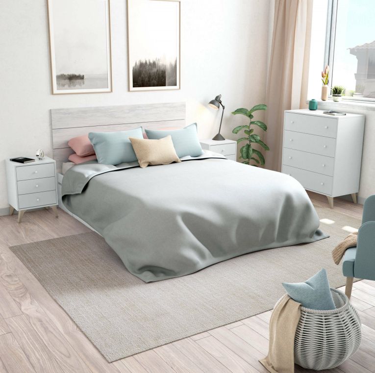 Comodino 1 ripiano bianco e rovere 40x33x56h cm - Attina