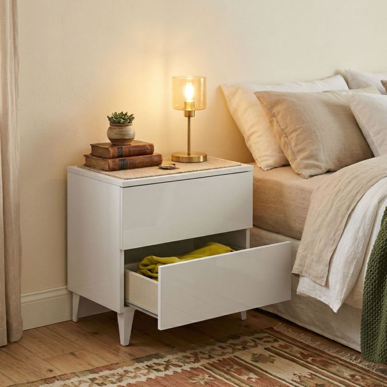 Comodino 1 ripiano bianco lucido 50x34x49h cm - Armageddo