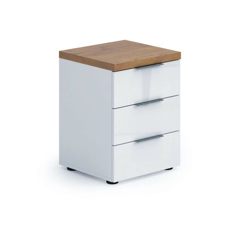 Comodino 1 ripiano bianco lucido e rovere 45x43x55h cm - Aucuba