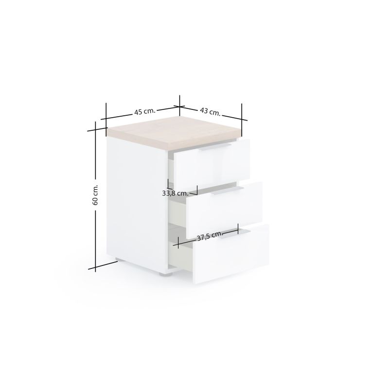 Comodino 1 ripiano bianco lucido e rovere 45x43x55h cm - Aucuba