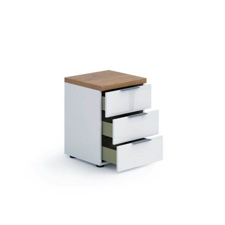 Comodino 1 ripiano bianco lucido e rovere 45x43x55h cm - Aucuba