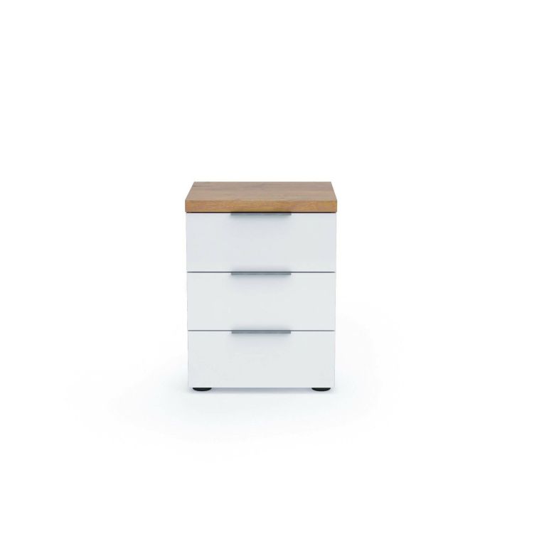 Comodino 1 ripiano bianco lucido e rovere 45x43x55h cm - Aucuba