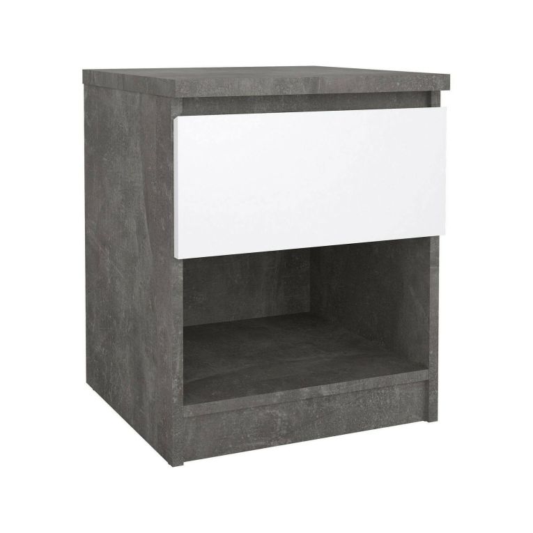 Comodino 1 ripiano cemento e bianco lucido 40x40x49h cm - Scolastica