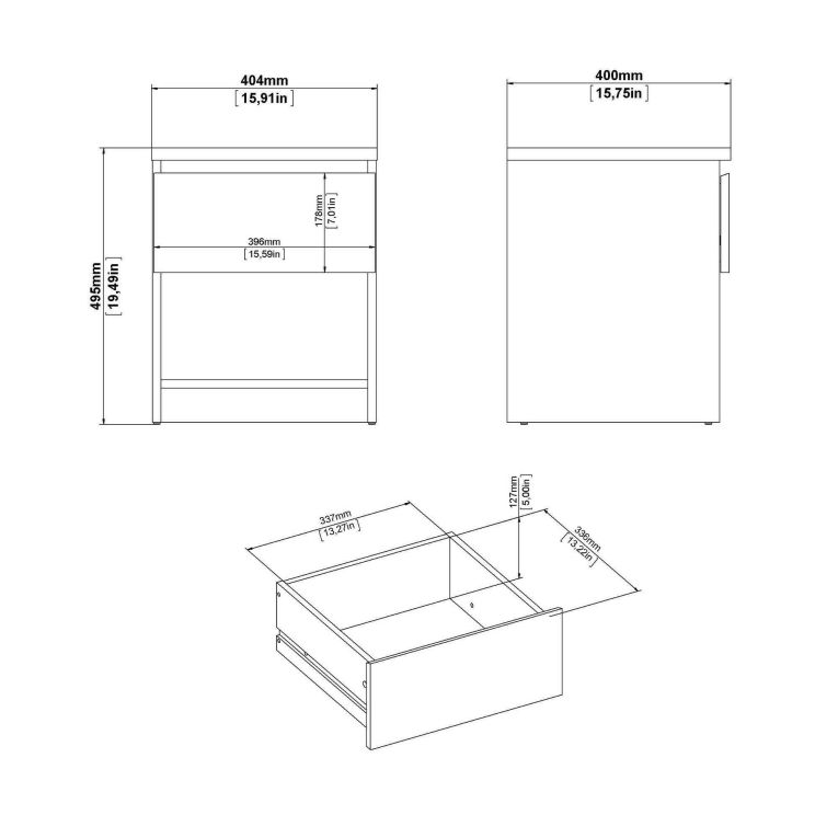 Comodino 1 ripiano cemento e bianco lucido 40x40x49h cm - Scolastica