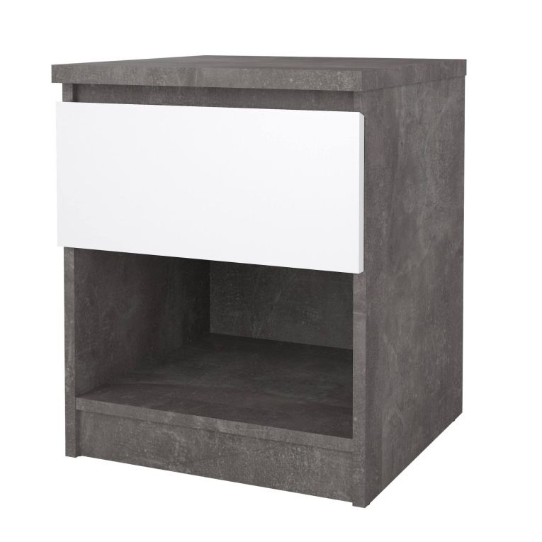 Comodino 1 ripiano cemento e bianco lucido 40x40x49h cm - Scolastica