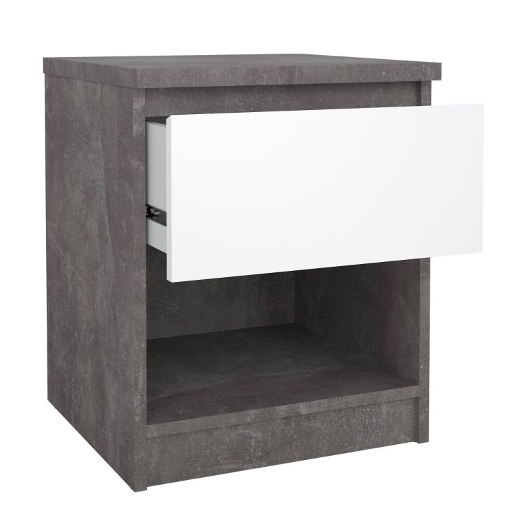 Comodino 1 ripiano cemento e bianco lucido 40x40x49h cm - Scolastica