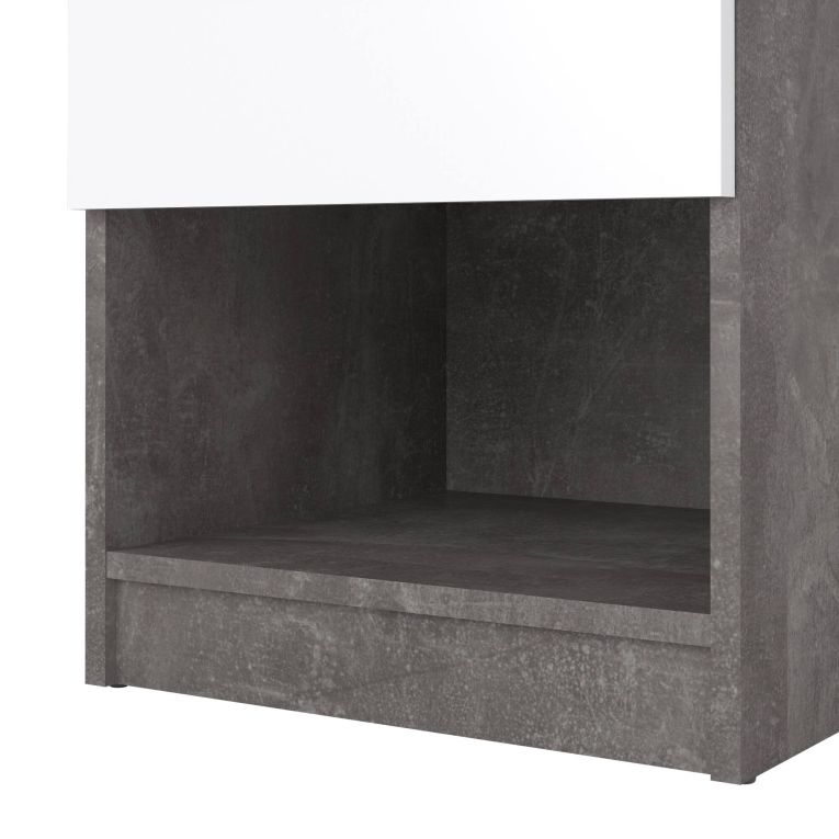 Comodino 1 ripiano cemento e bianco lucido 40x40x49h cm - Scolastica