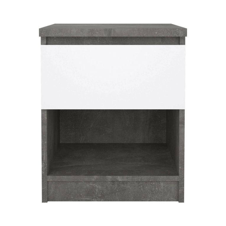 Comodino 1 ripiano cemento e bianco lucido 40x40x49h cm - Scolastica