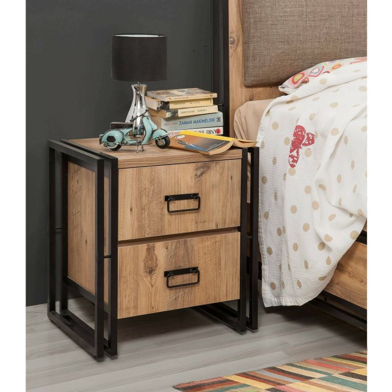 Comodino 1 ripiano quercia e nero 52x40x55h cm - Pantaleon