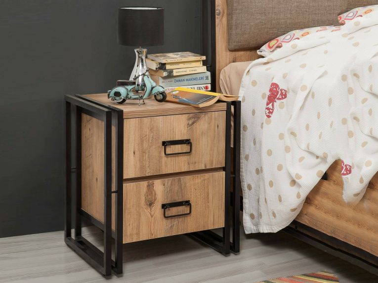 Comodino 1 ripiano quercia e nero 52x40x55h cm - Pantaleon