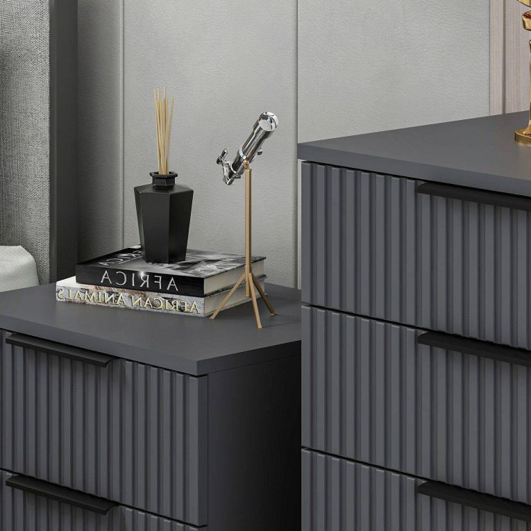 Comodino 2 cassetti antracite 50x40x47h cm - Meranti