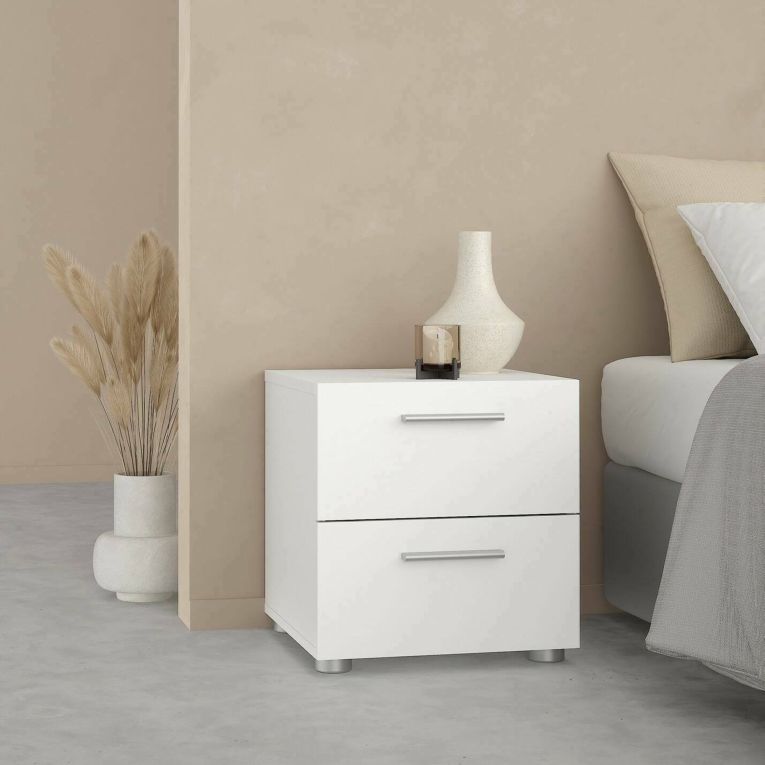 Comodino 2 cassetti bianco 40x40x42h cm - Apolla