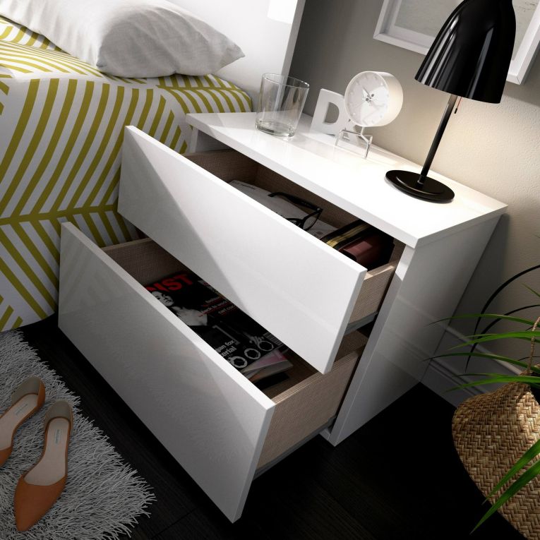Comodino 2 cassetti bianco 52x34x42h cm - Acri