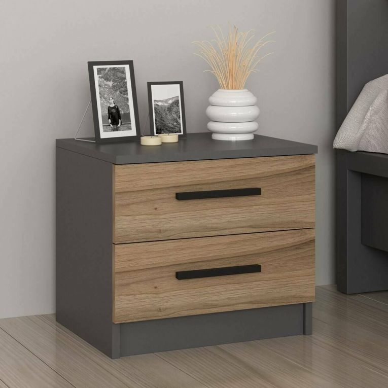 Comodino 2 cassetti noce e nero 50x47x40h cm - Iune