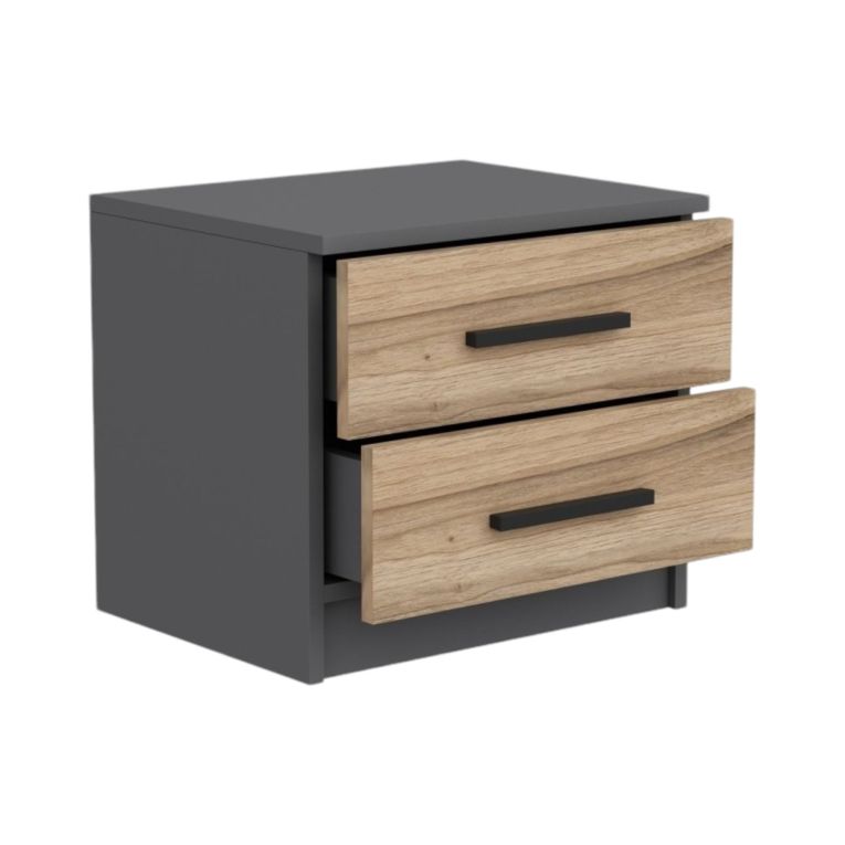 Comodino 2 cassetti noce e nero 50x47x40h cm - Iune
