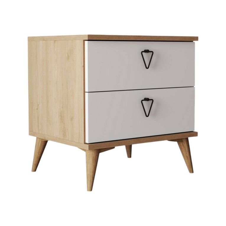 Comodino 2 cassetti quercia e bianco 52x45x55h cm - Pilar