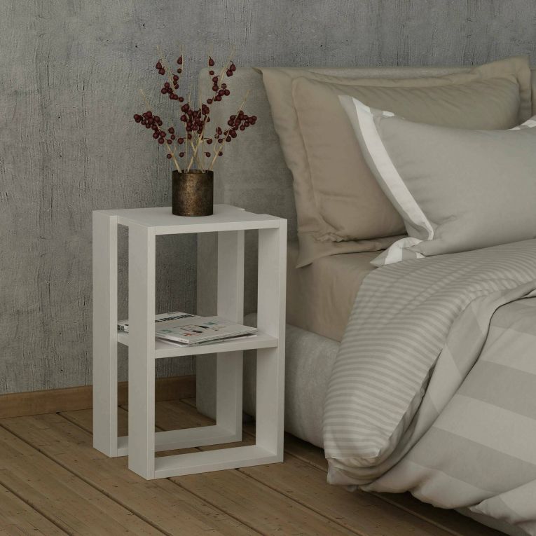 Comodino 2 ripiani bianco 30x30x55h cm - Alfreda