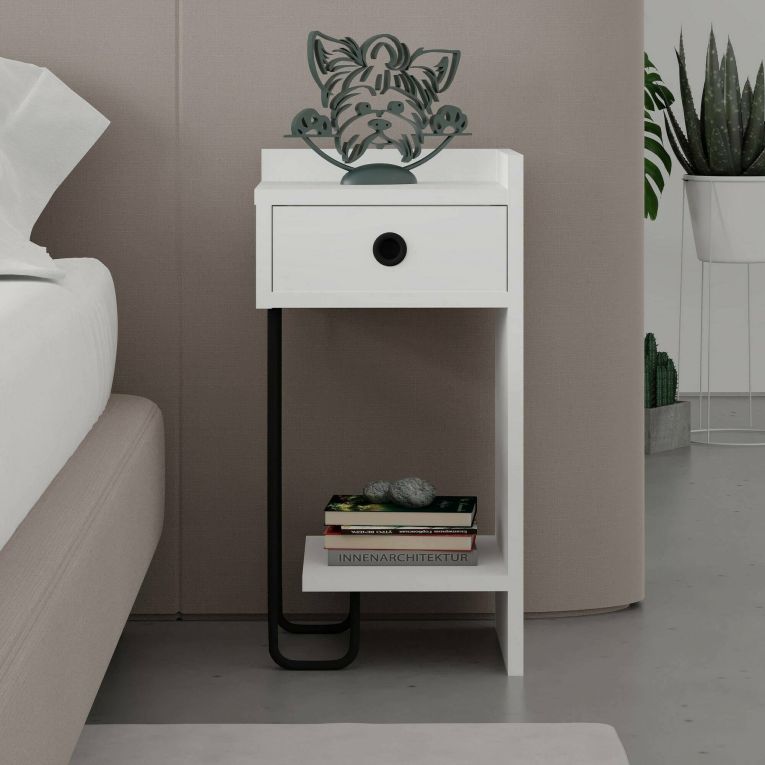 Comodino 2 ripiani bianco 32x30x61h cm - Halola