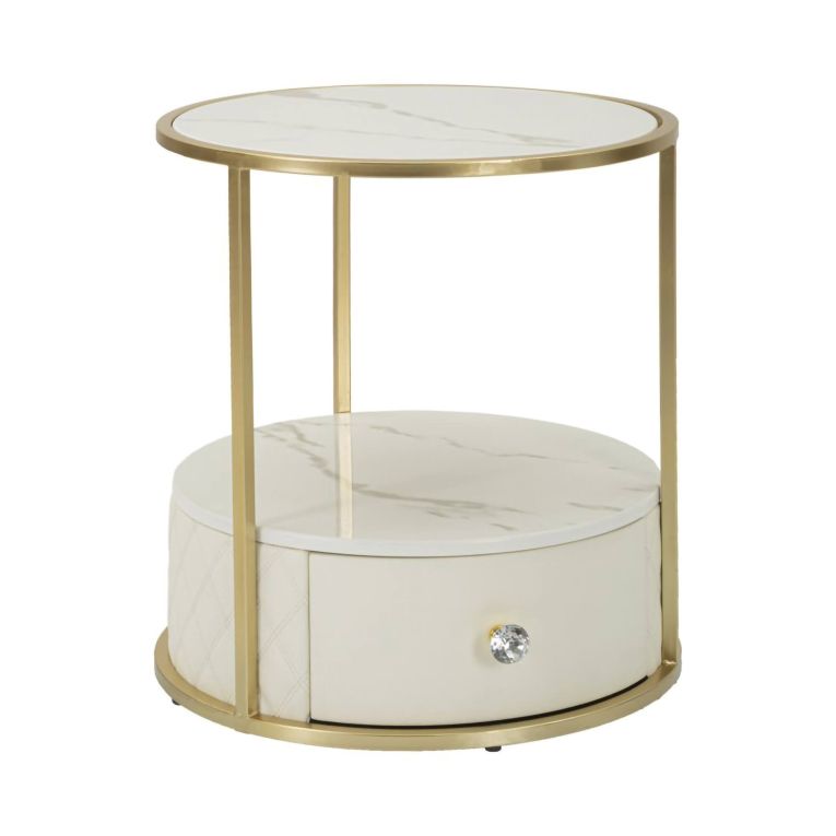 Comodino 2 ripiani bianco e oro 43x43x48h cm - Piandisco