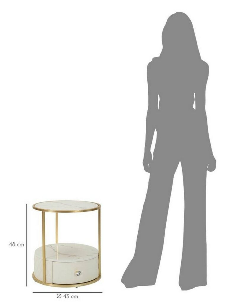 Comodino 2 ripiani bianco e oro 43x43x48h cm - Piandisco