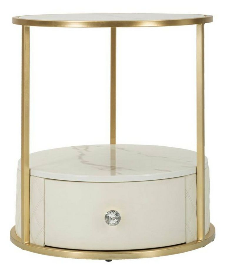 Comodino 2 ripiani bianco e oro 43x43x48h cm - Piandisco