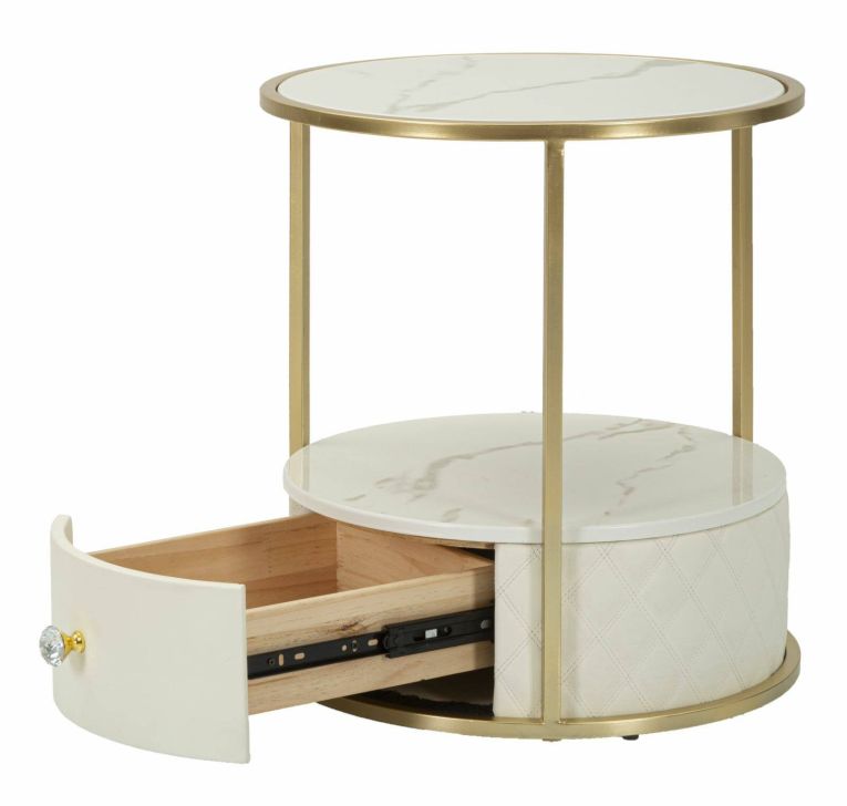 Comodino 2 ripiani bianco e oro 43x43x48h cm - Piandisco