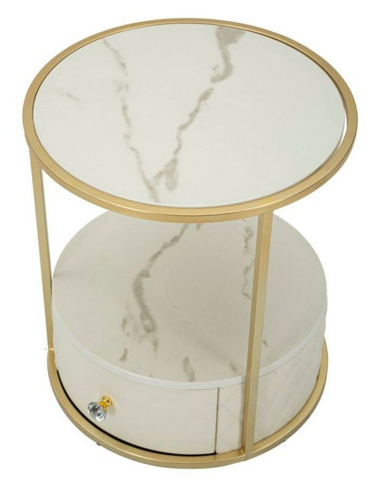 Comodino 2 ripiani bianco e oro 43x43x48h cm - Piandisco