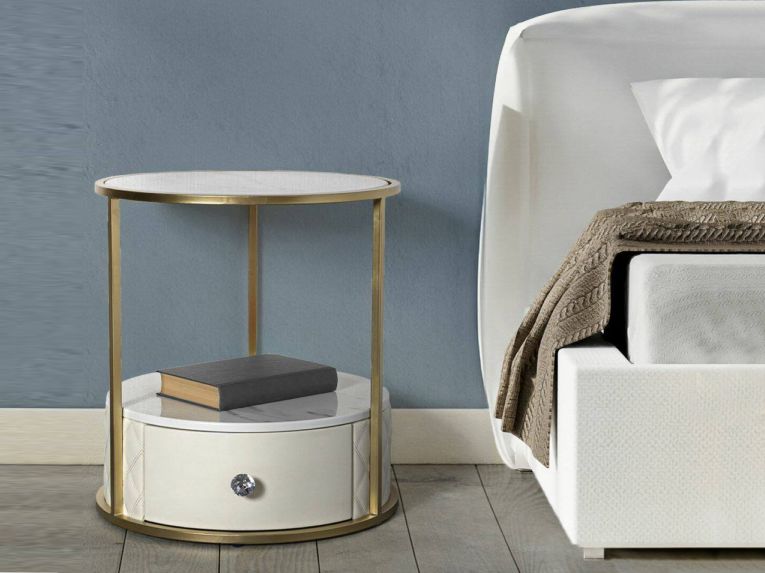 Comodino 2 ripiani bianco e oro 43x43x48h cm - Piandisco