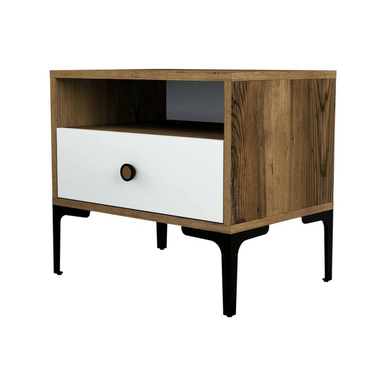 Comodino 2 ripiani noce e bianco 56x40x50h cm - Editta