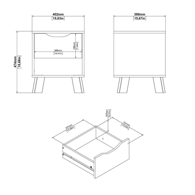 Comodino 2 ripiani rovere e bianco 40x39x47h cm - Zuglio