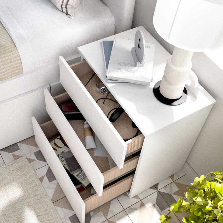 Comodino 3 cassetti bianco 52x34x58h cm - Arnold