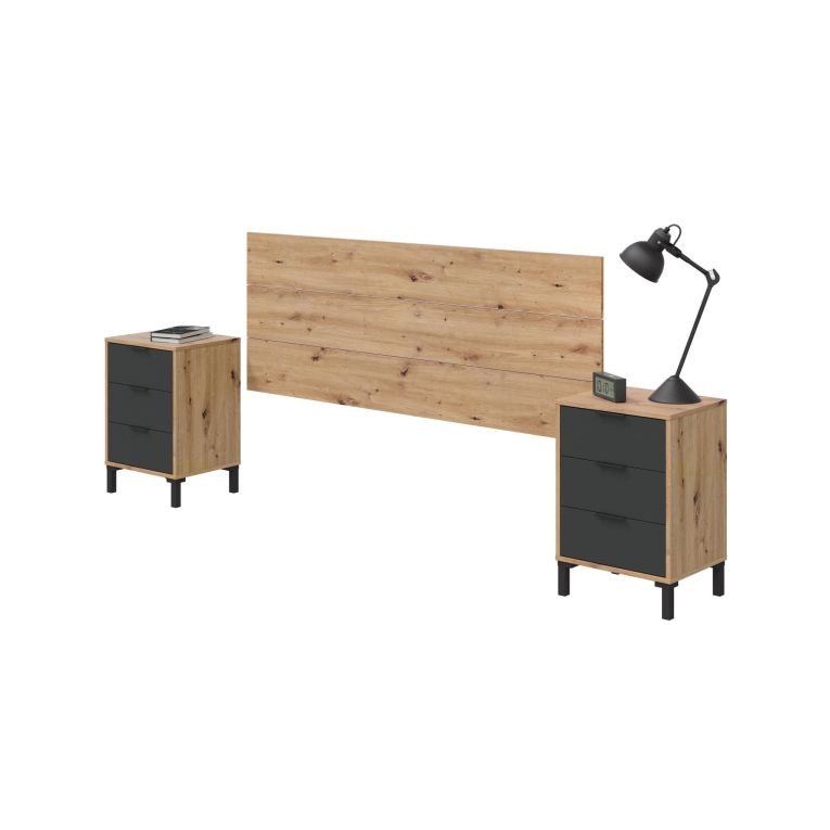 Comodino 3 cassetti legno e antracite 160x40x60h cm - Allan
