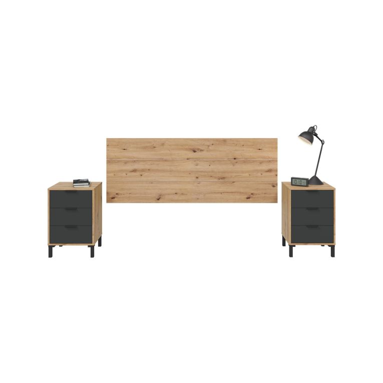 Comodino 3 cassetti legno e antracite 160x40x60h cm - Allan