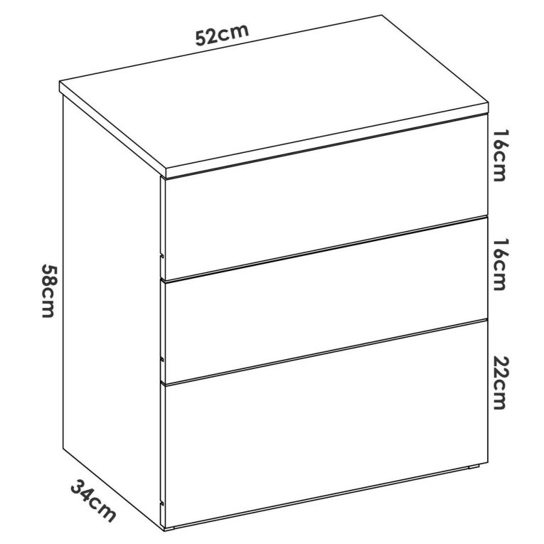 Comodino 3 cassetti rovere 52x34x58h cm - Arnold