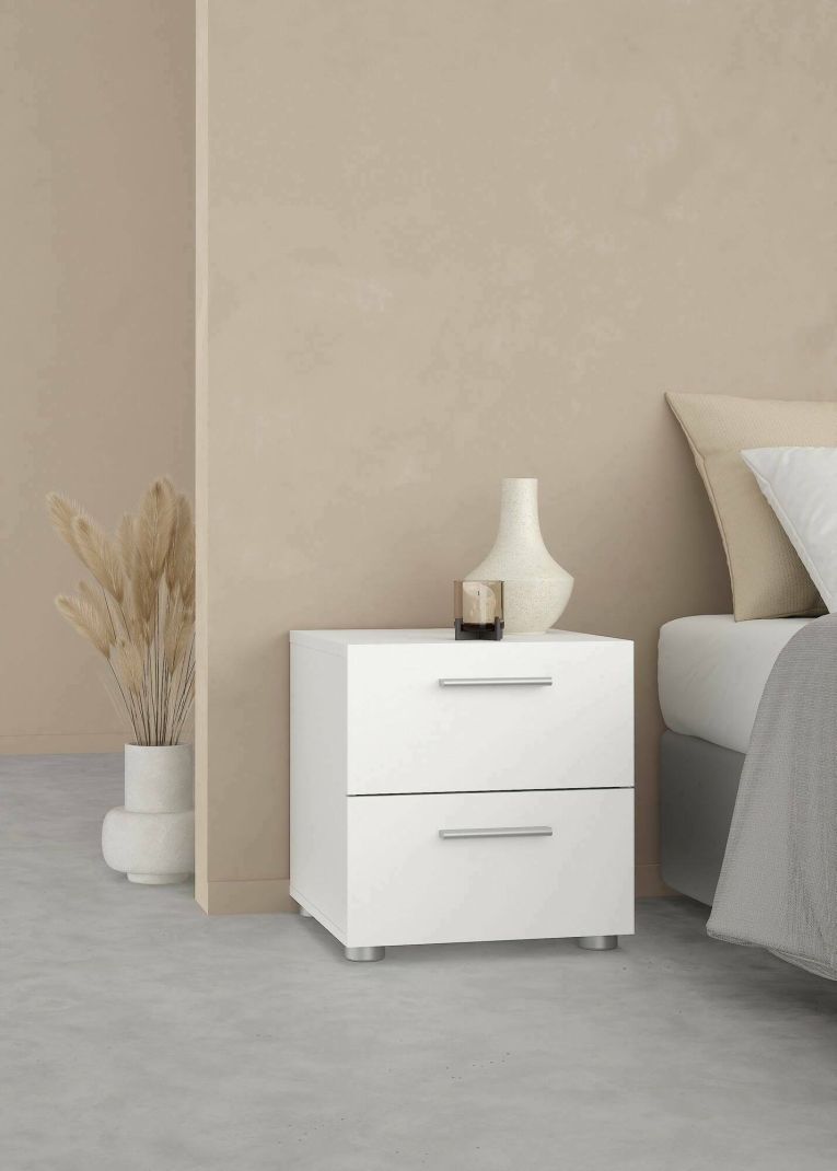 Comodino Amber, Comò basso, Tavolino da notte, Mensola da letto, 40x40 h42 cm, Bianco
