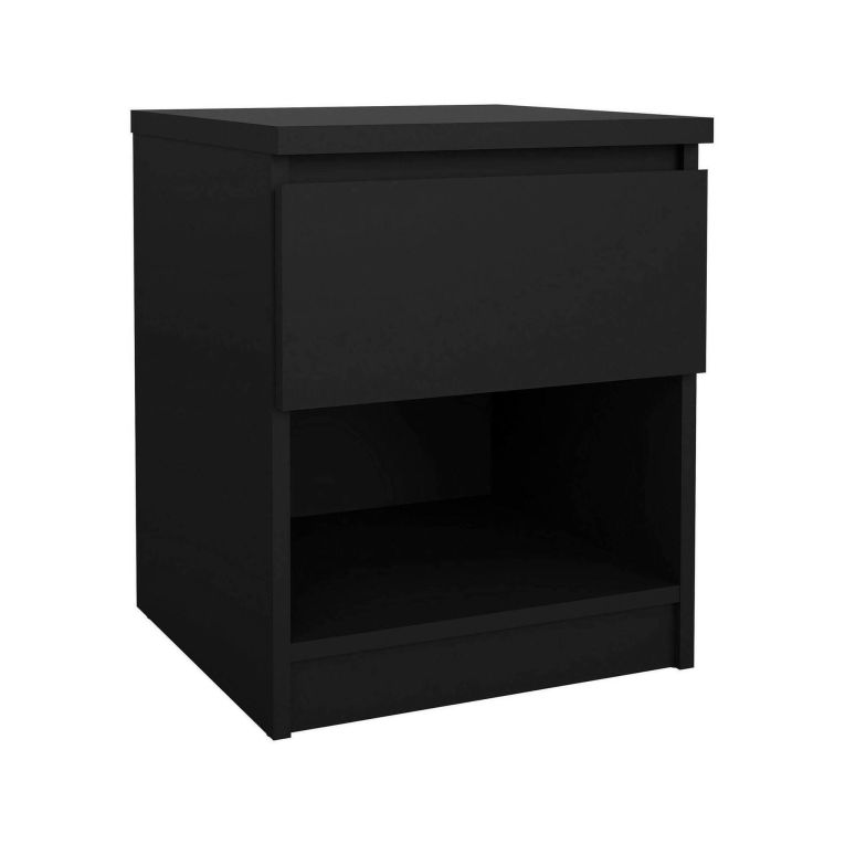Comodino Annette, Comò basso, Tavolino da notte, Mensola da letto, 40x40 h50 cm, Nero