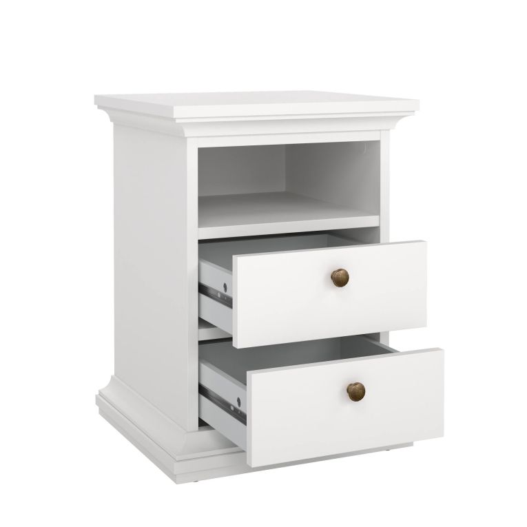 Comodino Arielle, Comò basso, Tavolino da notte, Mensola da letto, 44x40 h59 cm, Bianco