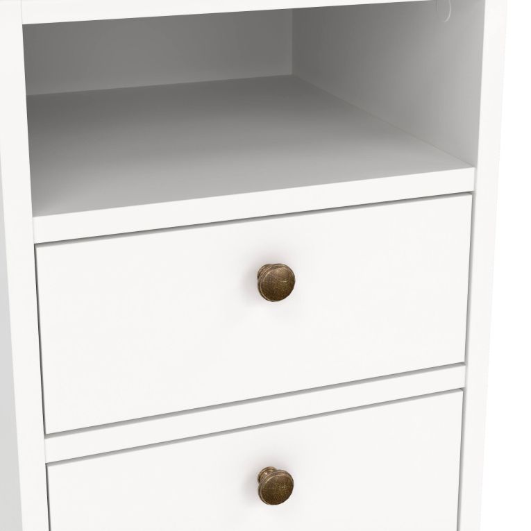 Comodino Arielle, Comò basso, Tavolino da notte, Mensola da letto, 44x40 h59 cm, Bianco